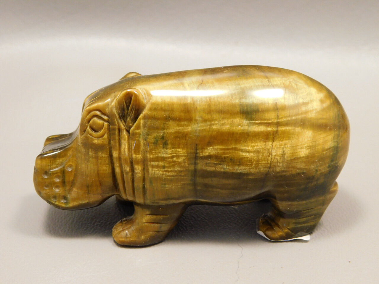 Hippopotamus Figurine Tiger-eye 3.1 inch Animal Carving Totem #O372