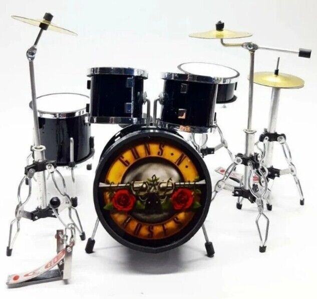 Miniature Drum Set Band Full Black Scale 1:12 Instrument Musical Display Gift
