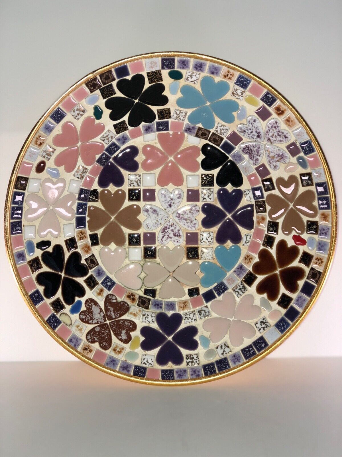 Mid Century Modern Centerpiece Large Shallow Mosaic Tile Bowl Bohemian 1960s