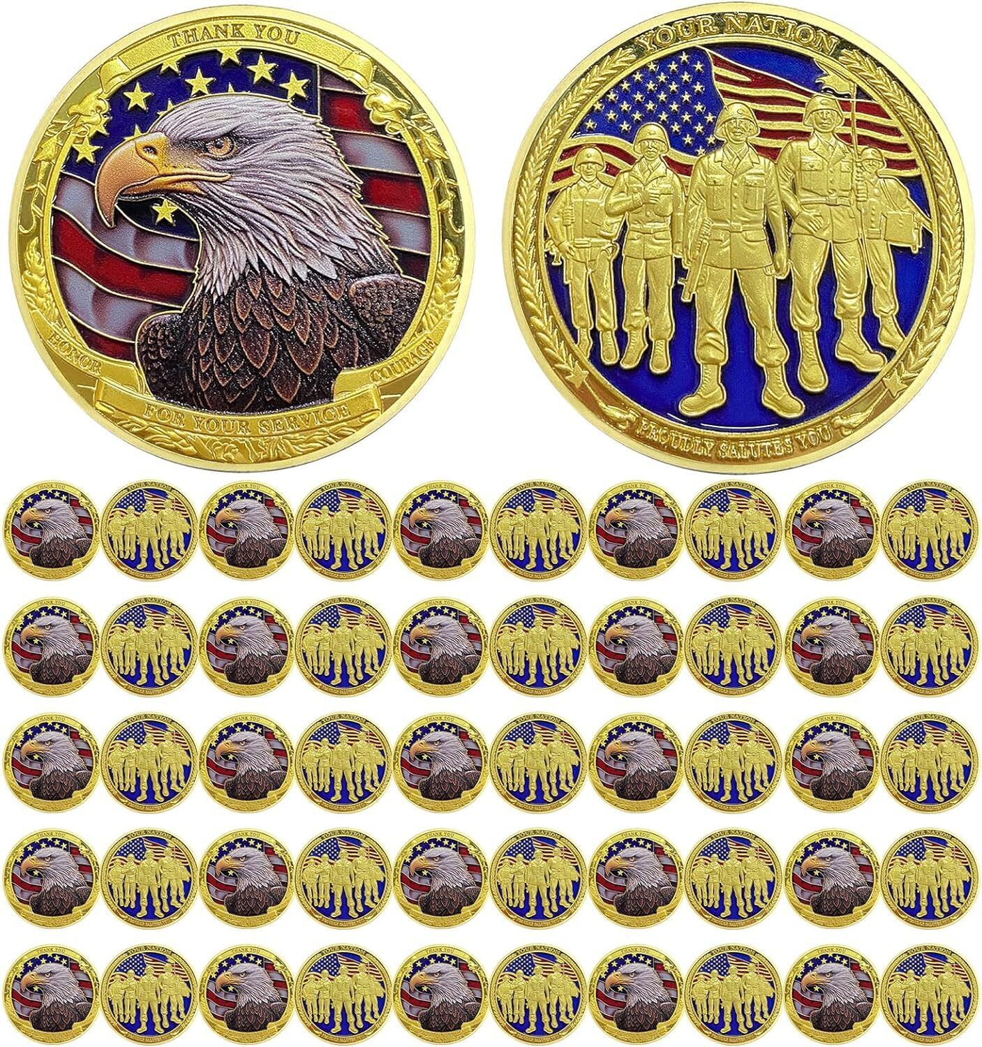50Pcs Military Veterans Challenge Coins Thank You for Your Service Military Gift