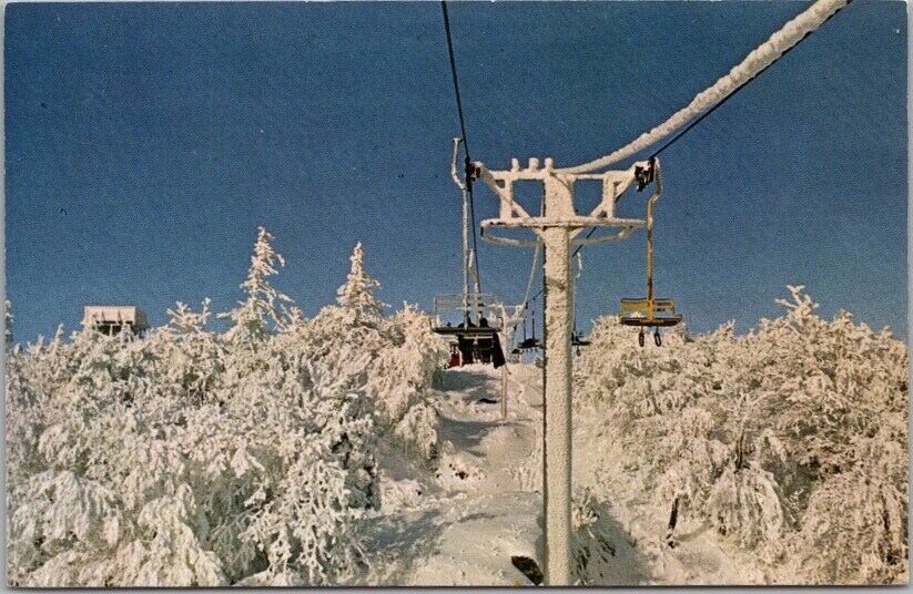 Manchester, Vermont Postcard Bromley Mountain Ski Area / Chair Lift Scene c1960s