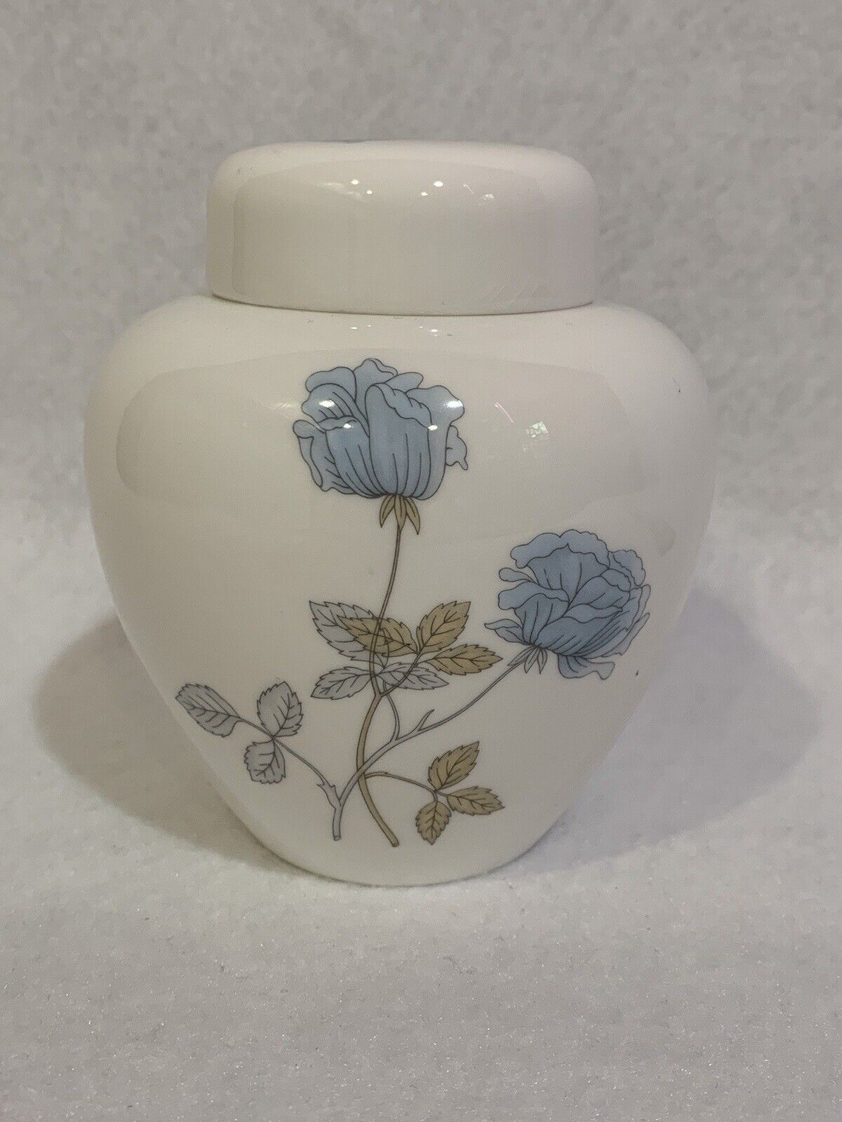 Wedgwood Ginger Jar Lidded Pot Ice Rose, White Blue Gray Flowers Bone China