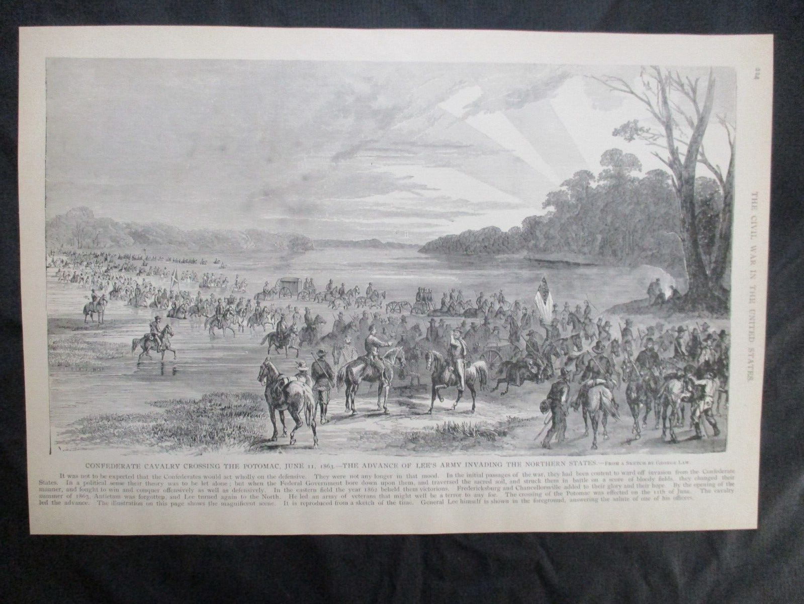 1884 Civil War Print - Confederate Cavalry Crossing Potomac Ahead of Lee\'s Army