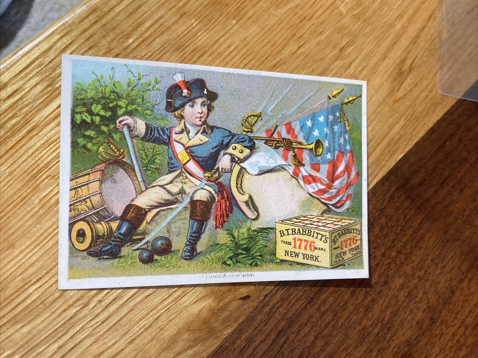 B T Babbitt soap trade card acrostic poem American Revolution soldier flag. P44