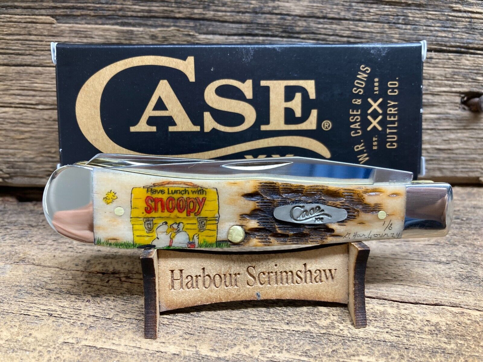 CASE XX LIMITED EDITION KNIFE w COLOR SCRIMSHAW by HARBOUR of LUNCH with SNOOPY