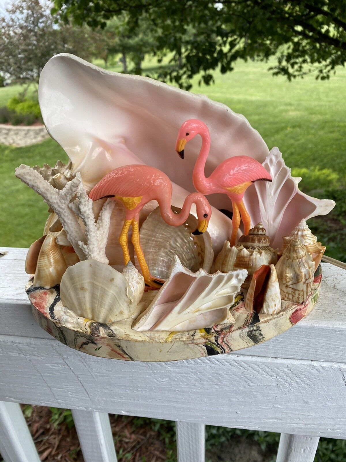 Vintage Seashell TV Lamp Pink Flamingo Retro MCM Light Tropical Beach Coral Lamp