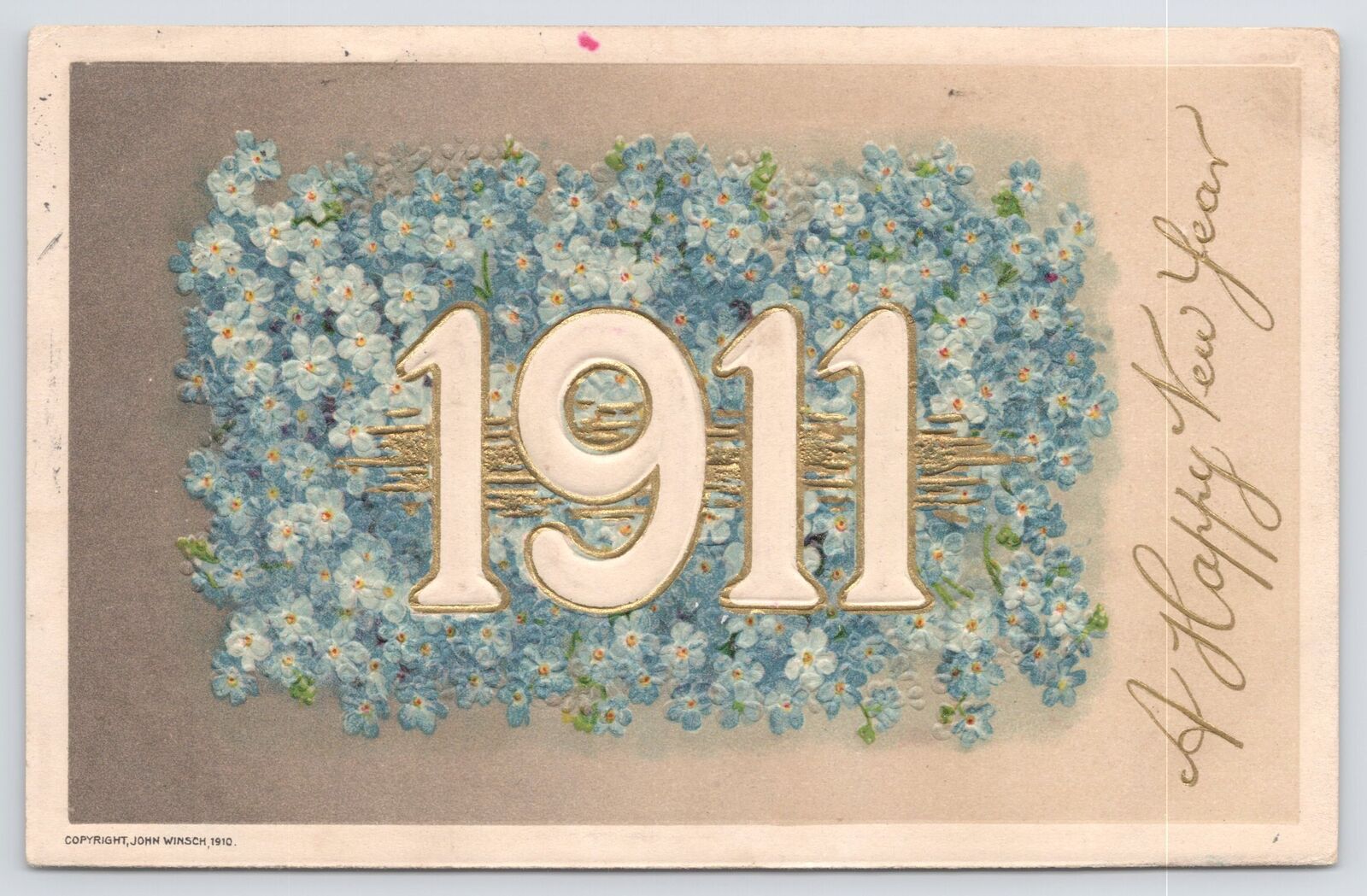 John Winsch~c1910~PM 1911~A Happy New Year~Blue Bonnets~1911~Gold Ribbon~Vintage