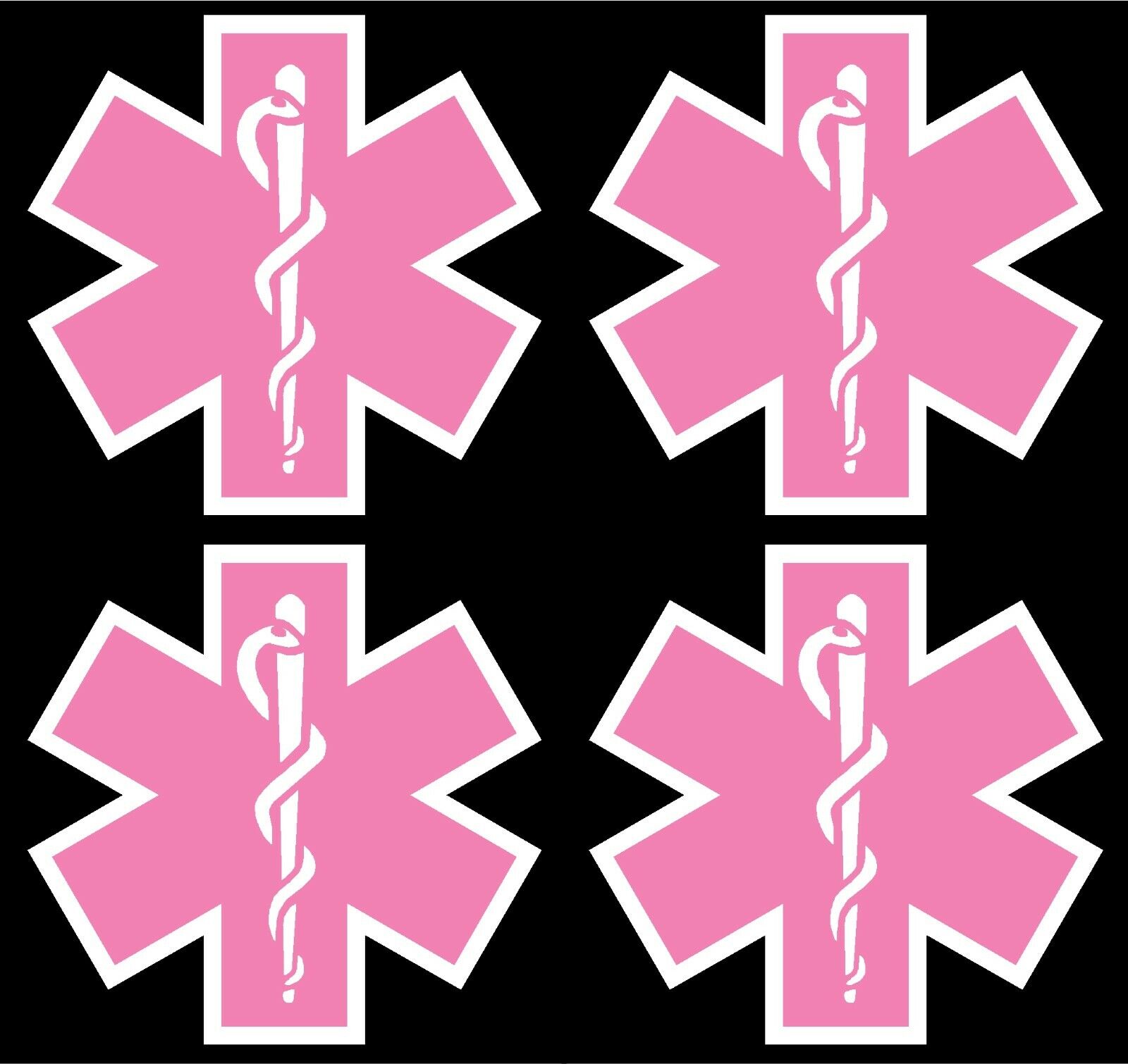 FOUR SOFT PINK Reflective Star Of Life Car or Fire Helmet Decal EMS EMT 2 inch