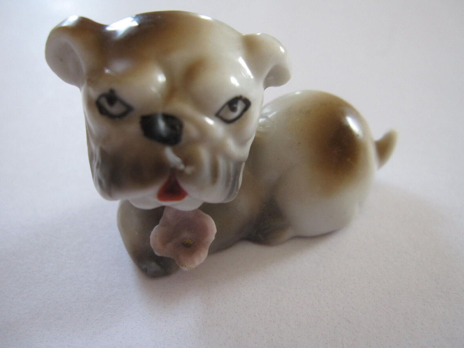 Vintage Japan Bulldog Puppy Porcelain Figurine - Handpainted and Marked