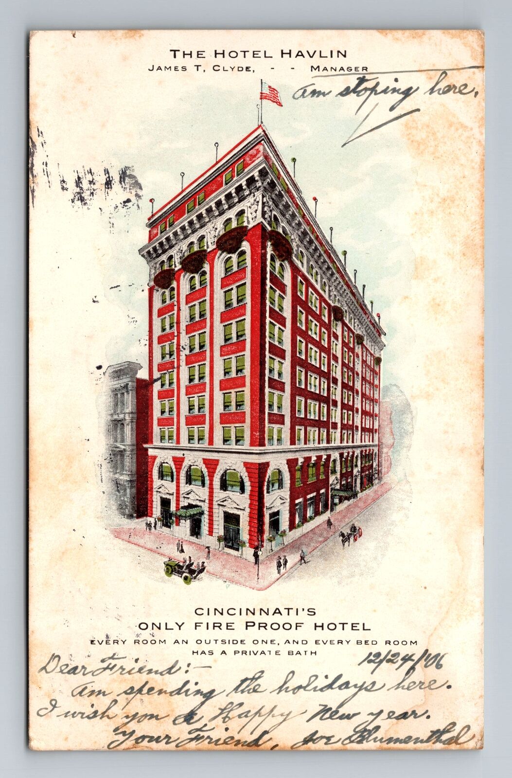 Cincinnati OH-Ohio, Hotel Havlin, Advertising, c1906 Antique Vintage Postcard