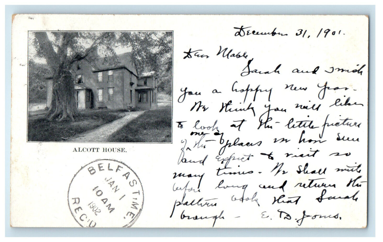 1902 Alcott House, Concord Massachusetts MA Belfast ME PMC Postcard