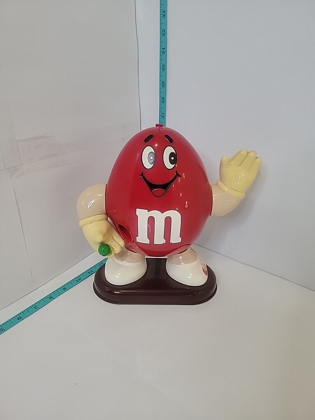 Vtg 1992 Red M&M Candy Dispenser Green M&M In Hand Collectible MM Peanut Melted