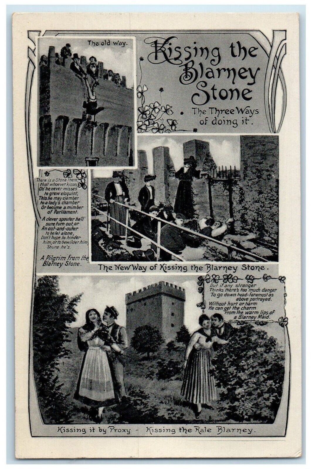 c1910\'s Kissing The Blarney Stone The Three Ways Of Doing It Multiview Postcard