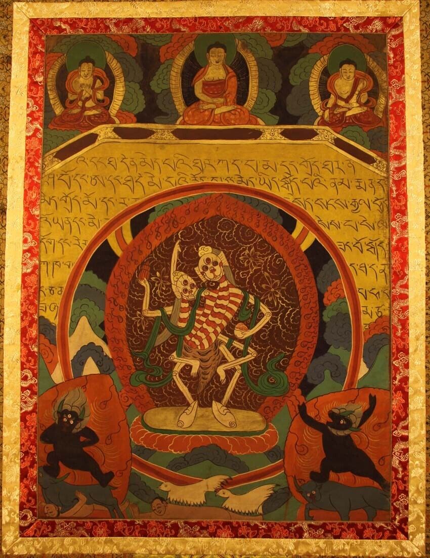 Rare Tibet Tibetan Old Buddhism H-Painted Skeleton Thangka Tangka Chitipati