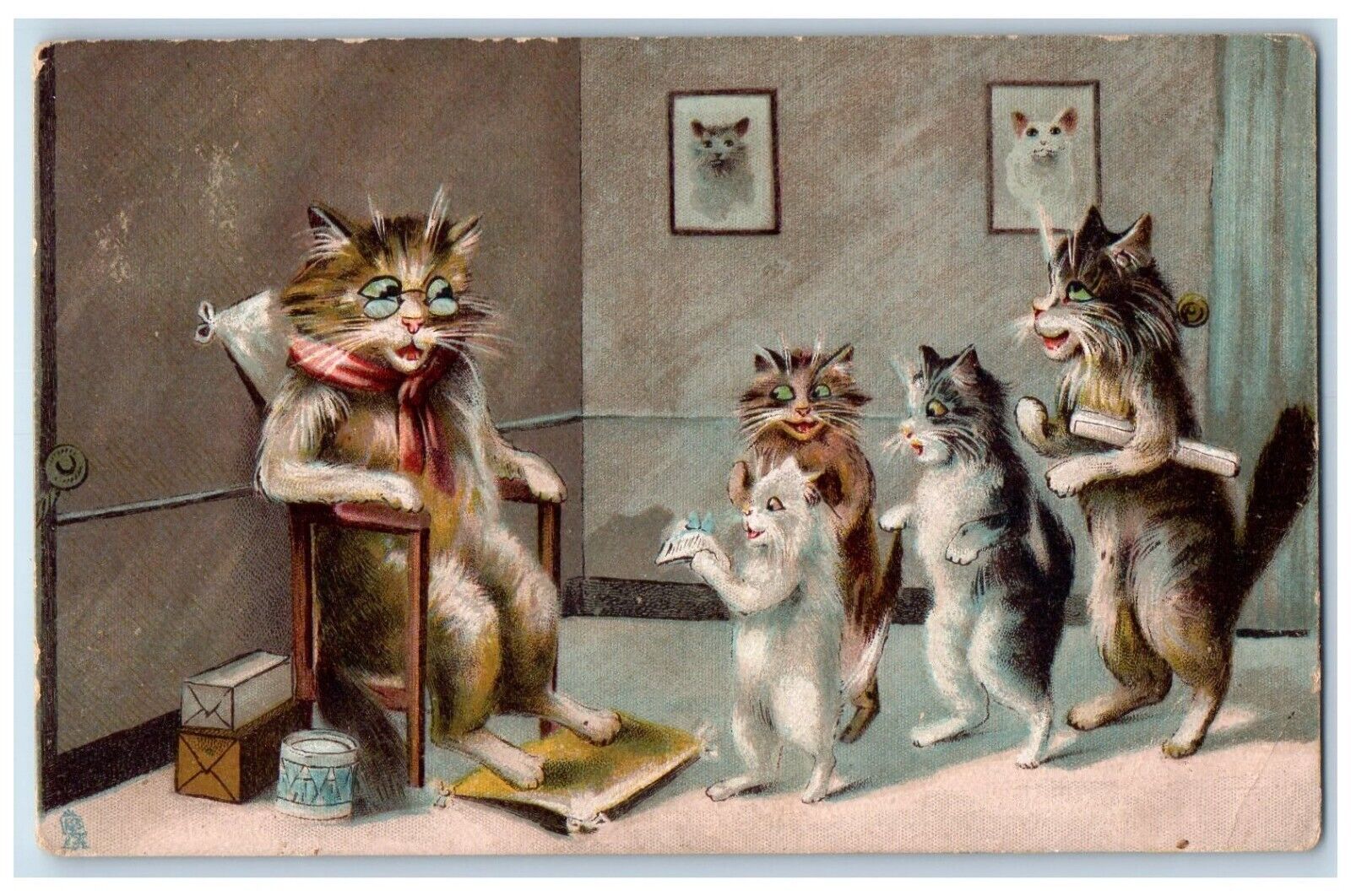 1908 Anthropomorphic Cat Boulanger Churchtown Pennsylvania PA Tuck\'s Postcard