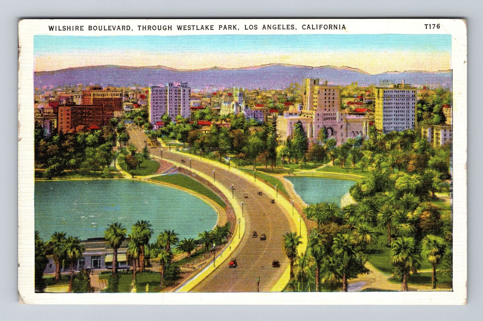 Los Angeles CA-California, Wilshire Boulevard, Westlake Park, Vintage Postcard