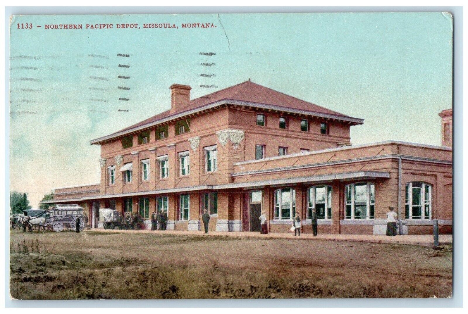 1919 Northern Pacific Depot Exterior Building Missoula Montana Vintage Postcard