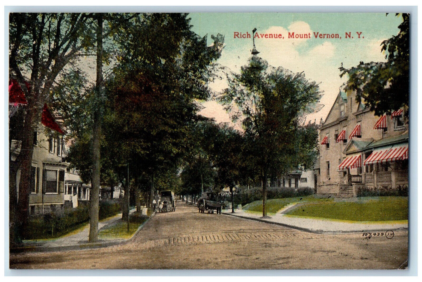1917 Horse Carriages, Big Houses, Rich Avenue Mount Vernon New York NY Postcard