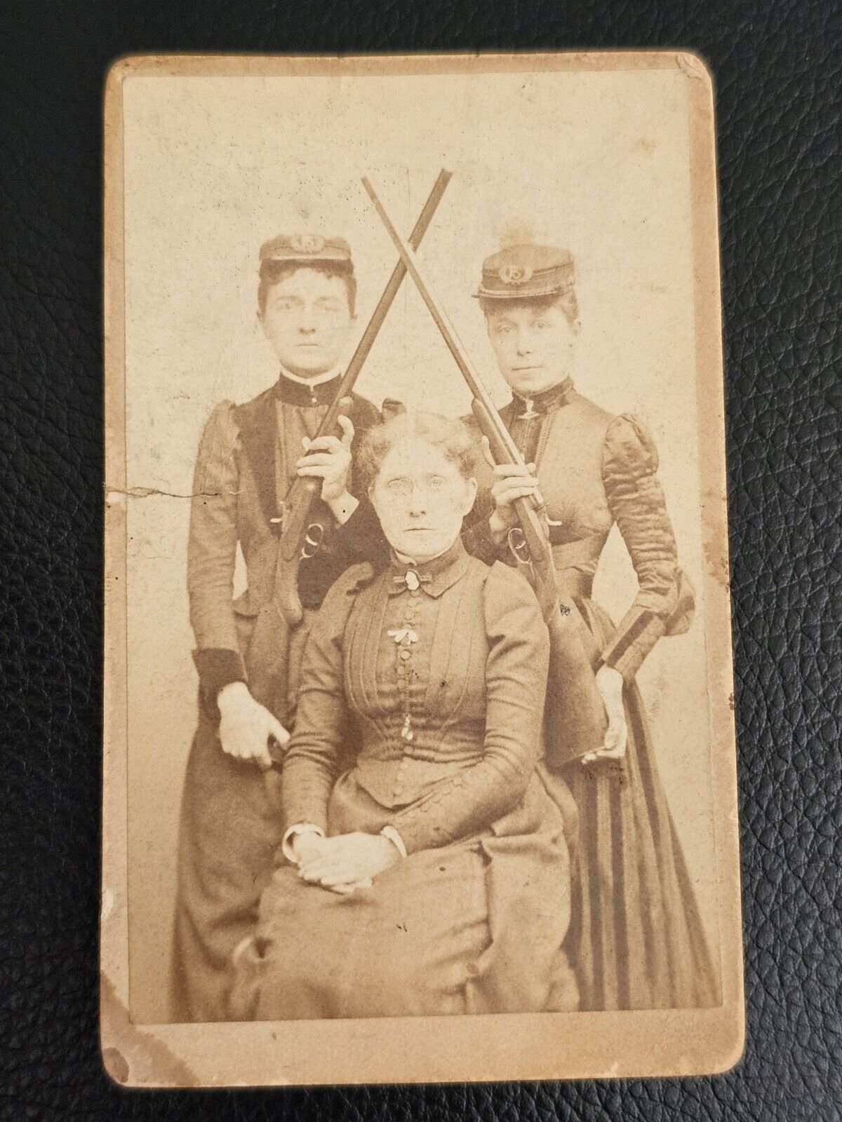 Not Your Typical CDV Image of 19th Century Ladies - Kepis & Guns - One of a Kind