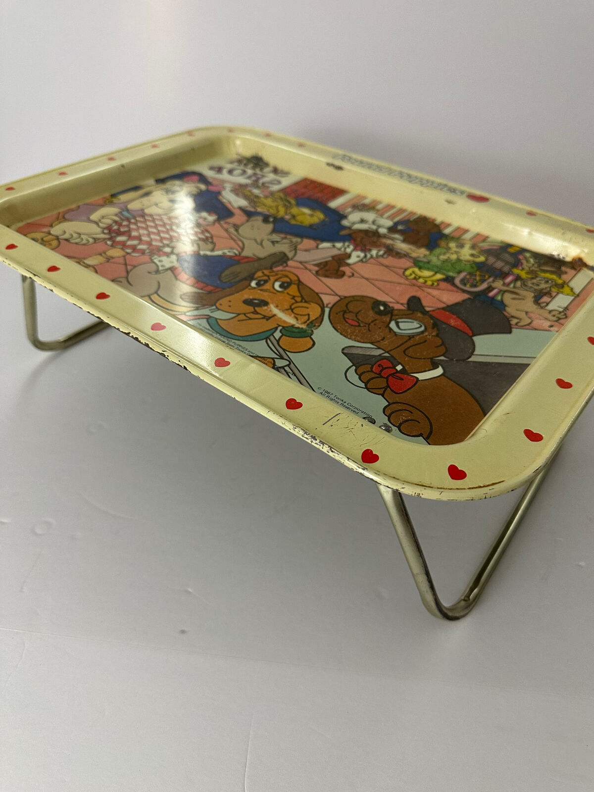 Vintage POUND PUPPIES TV Table Bed Lap Tray Metal Folding Legs -Aluminum