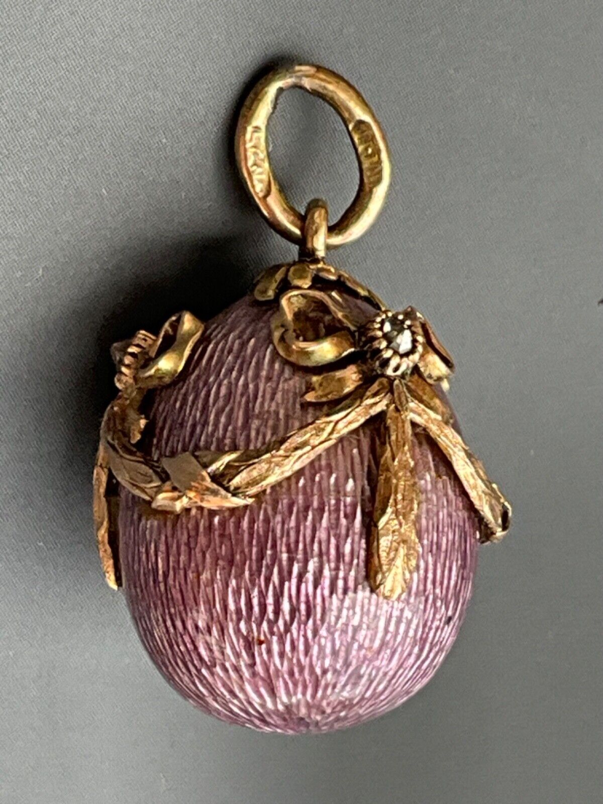 Antique  Faberge diamond enamel 56 gold egg pendant, 