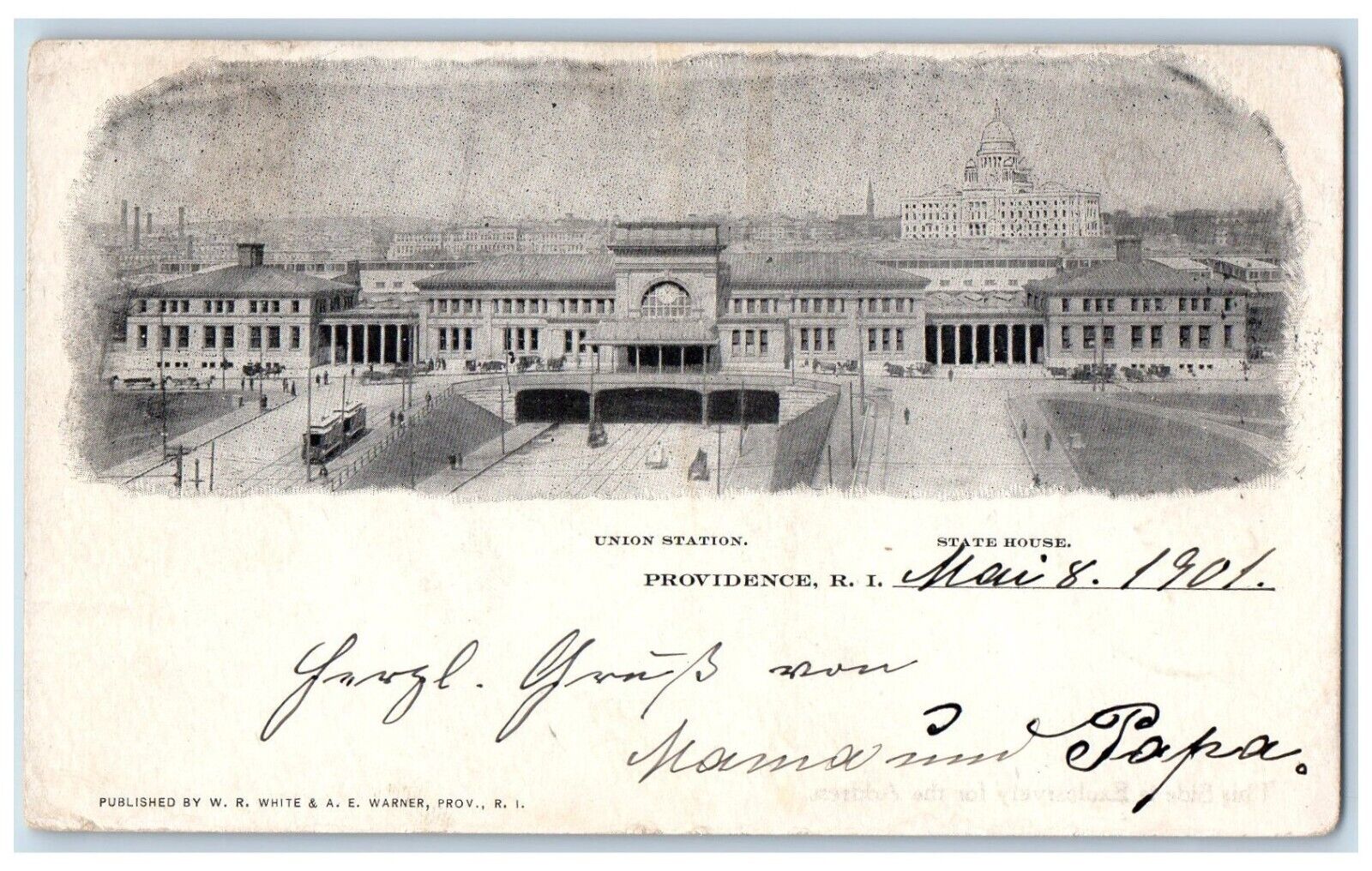 1901 Union Station State House Trolley Providence Rhode Island RI Postcard