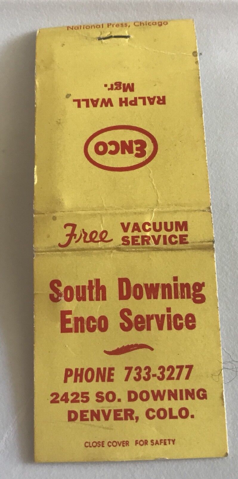Old Matchbook Cover South Downing Enco Service Denver CO
