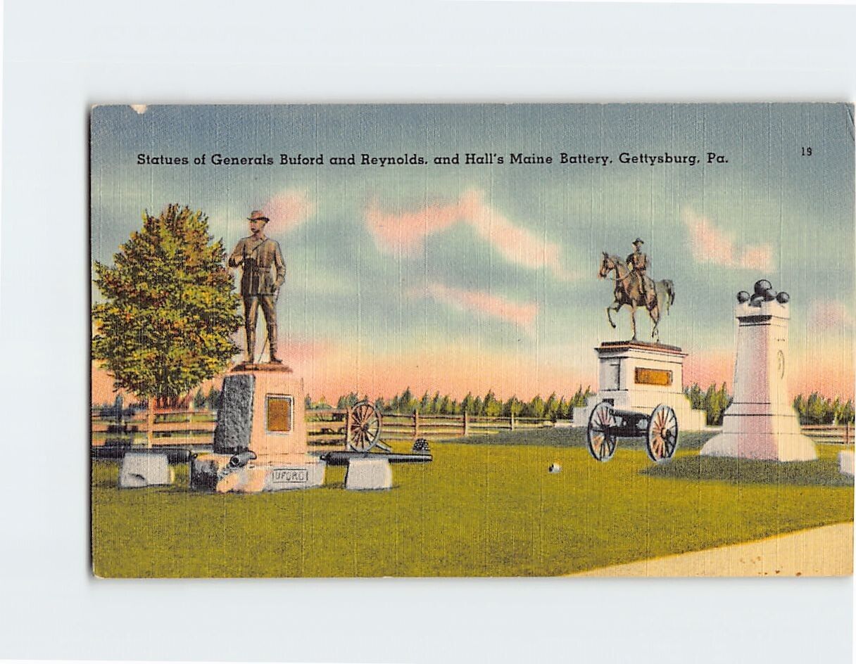 Postcard Statues of Generals Buford and Reynolds Hall\'s Second Maine Battery USA