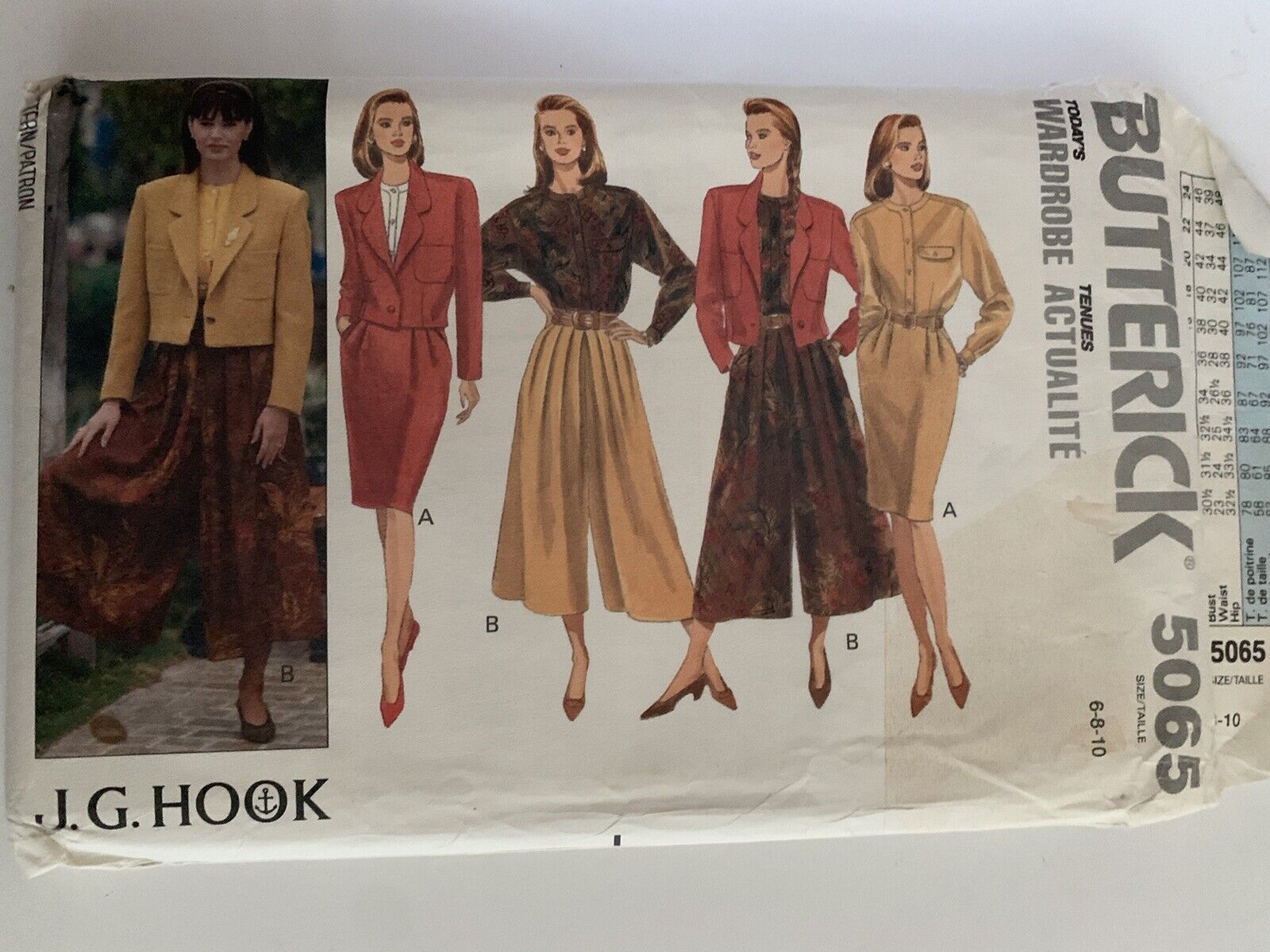 Vintage Butterick Pattern 5065 Misses Szs 6-8-10 Jacket Blouse Skirt 1990