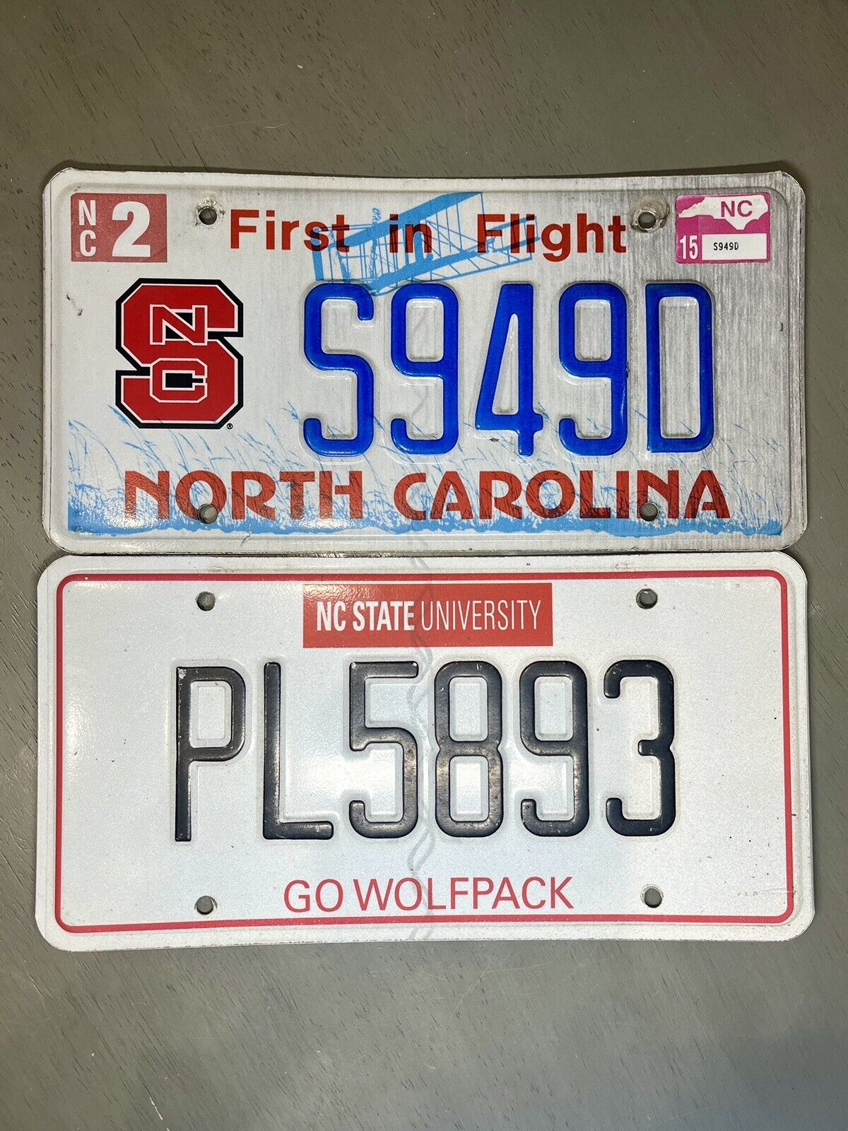 Lot Of 2 North Carolina License Plates Expired NC State Wolfpack School Issued