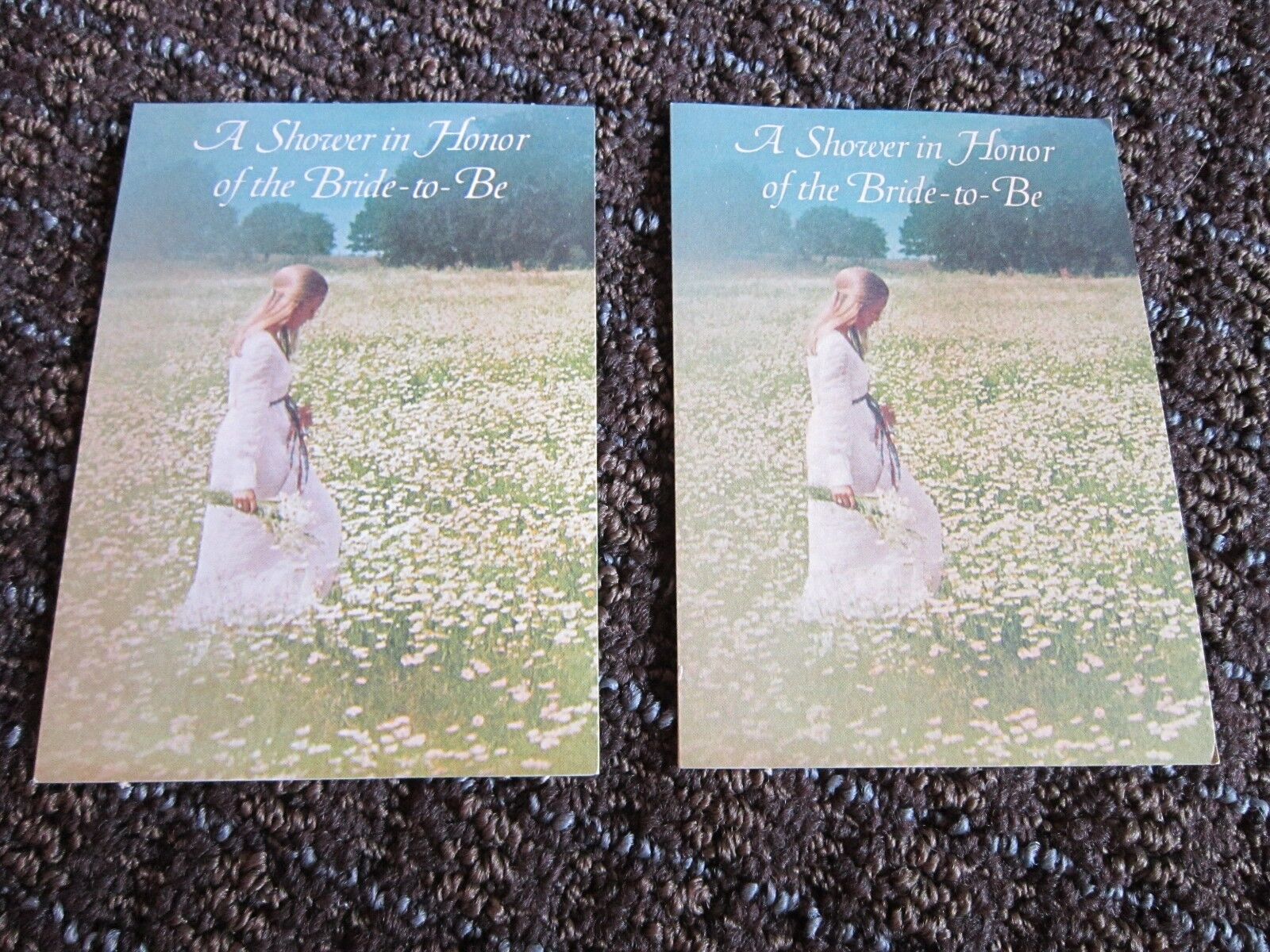 2 Vtg Bridal Shower Invitations 1970s Bride in Field Hallmark Collectible NO env