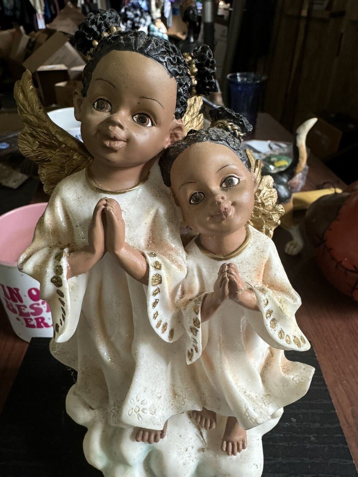 Vintage African-American Angel Figurine - Praying Angels