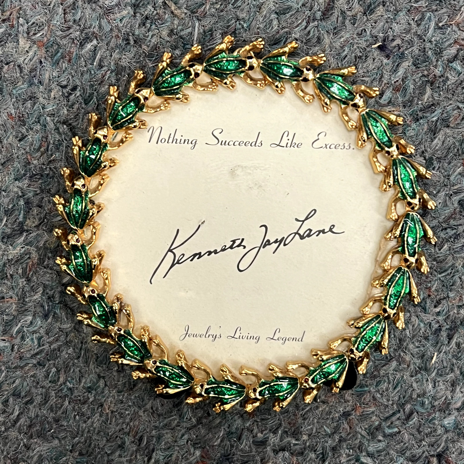 Vintage Kenneth Jay Lane KJL FROG Picture Frame Gold Tone Round Enamel
