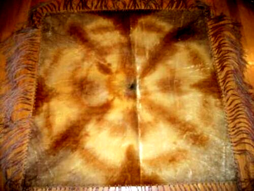 VICTORIAN VELVET TIE DYED TABLECLOTH COVER SILK FRINGED BOHEMIAN GOLDS BROWNS