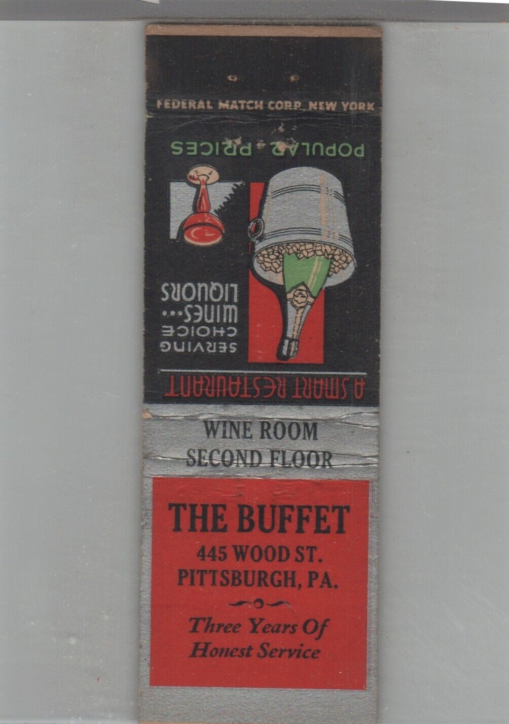 Matchbook Cover 1920s-30's Federal Match The Buffet Pittsburgh, PA