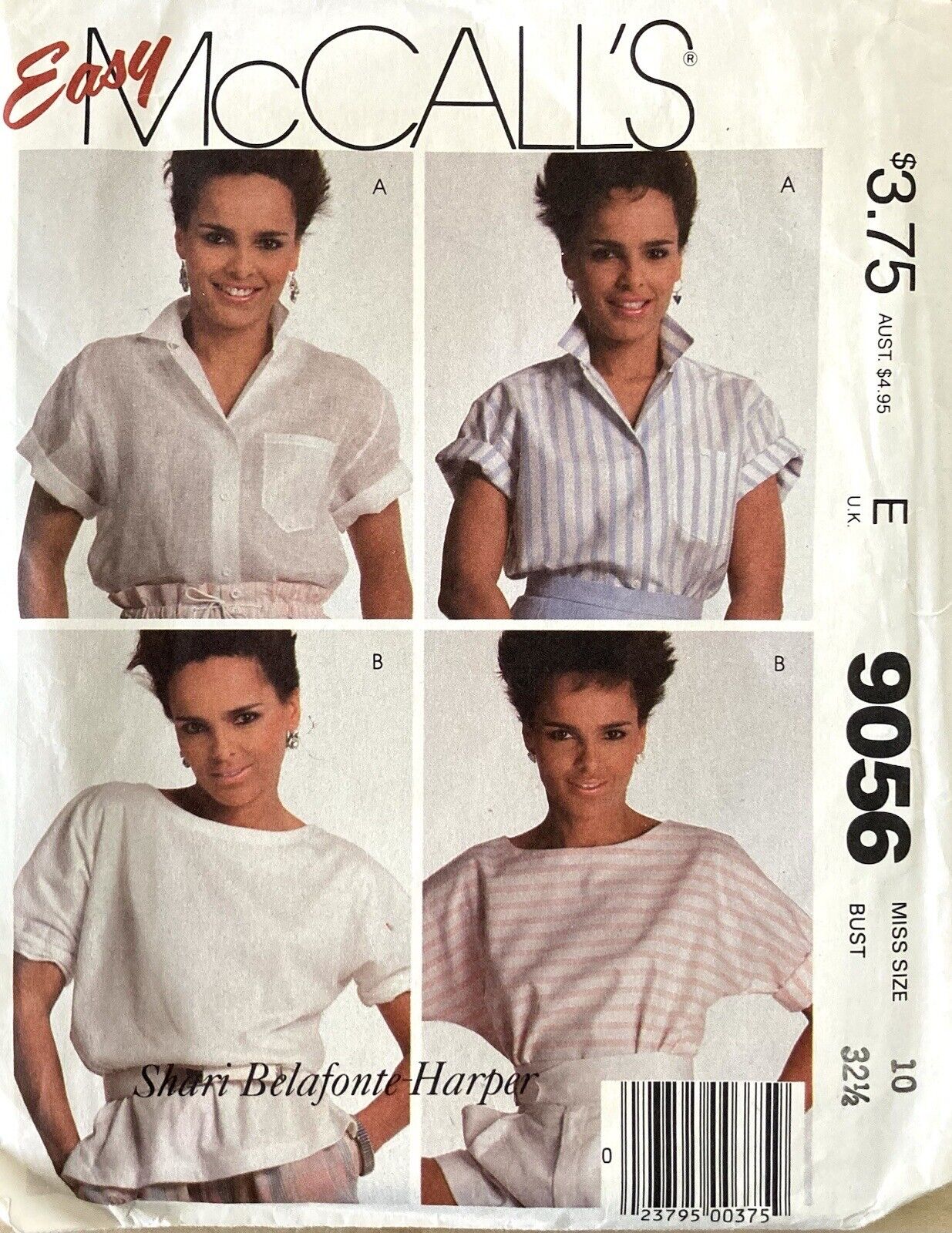 Easy McCall’s 9056 Women’s Blouse Top Vintage Pattern Size 10 Uncut 