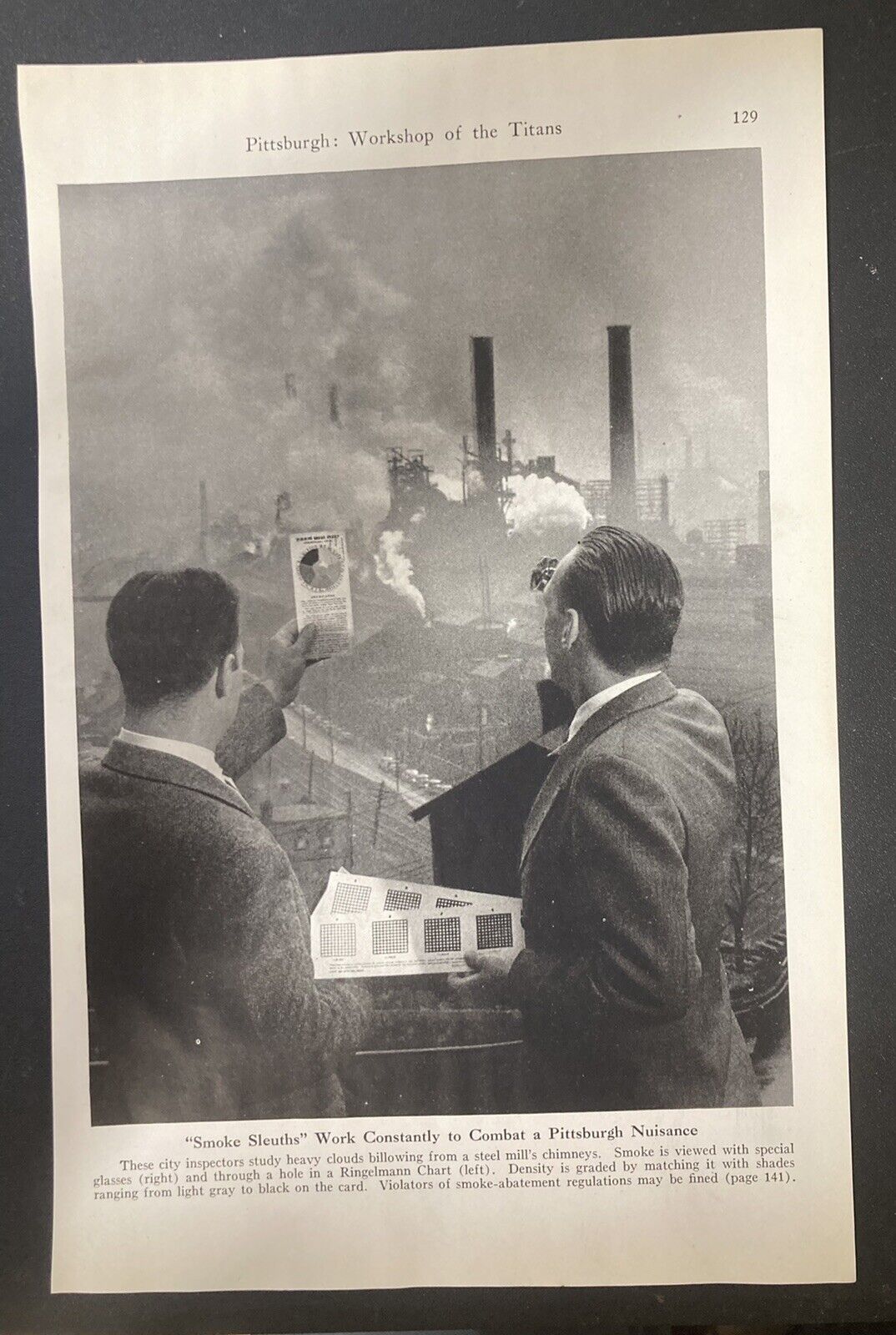 1949 vtg original magazine photo pittsburgh ringelman chart pollution density