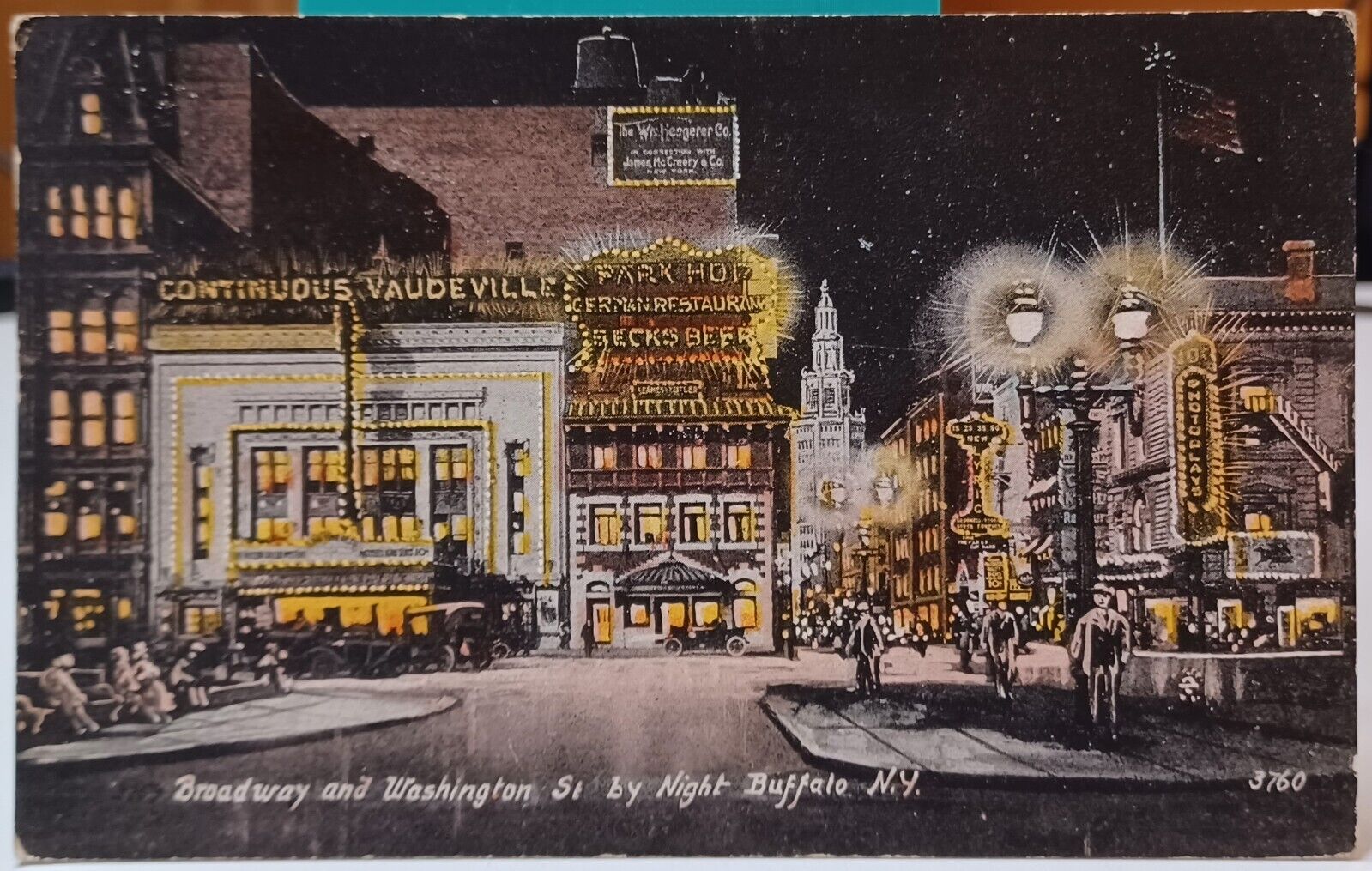 Postcard broadway & washington st at night buffalo ny 1916