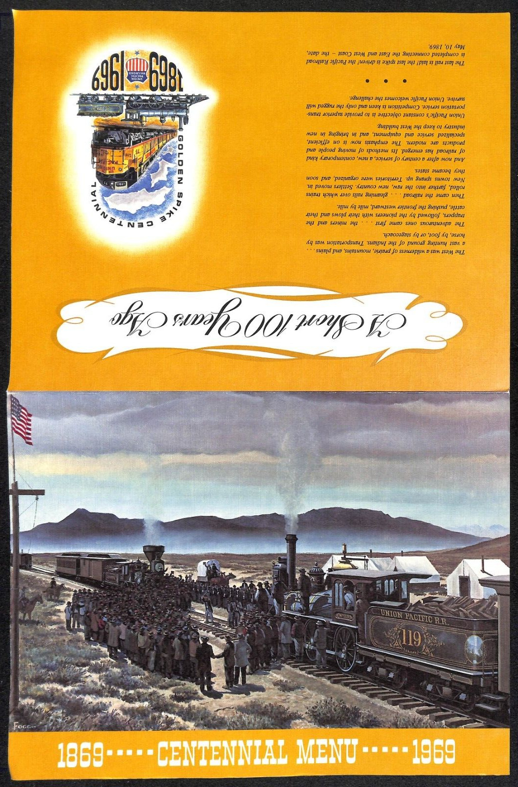 1969 Union Pacific City of Portland Domeliner 1869-1969 Centennial Dinner Menu