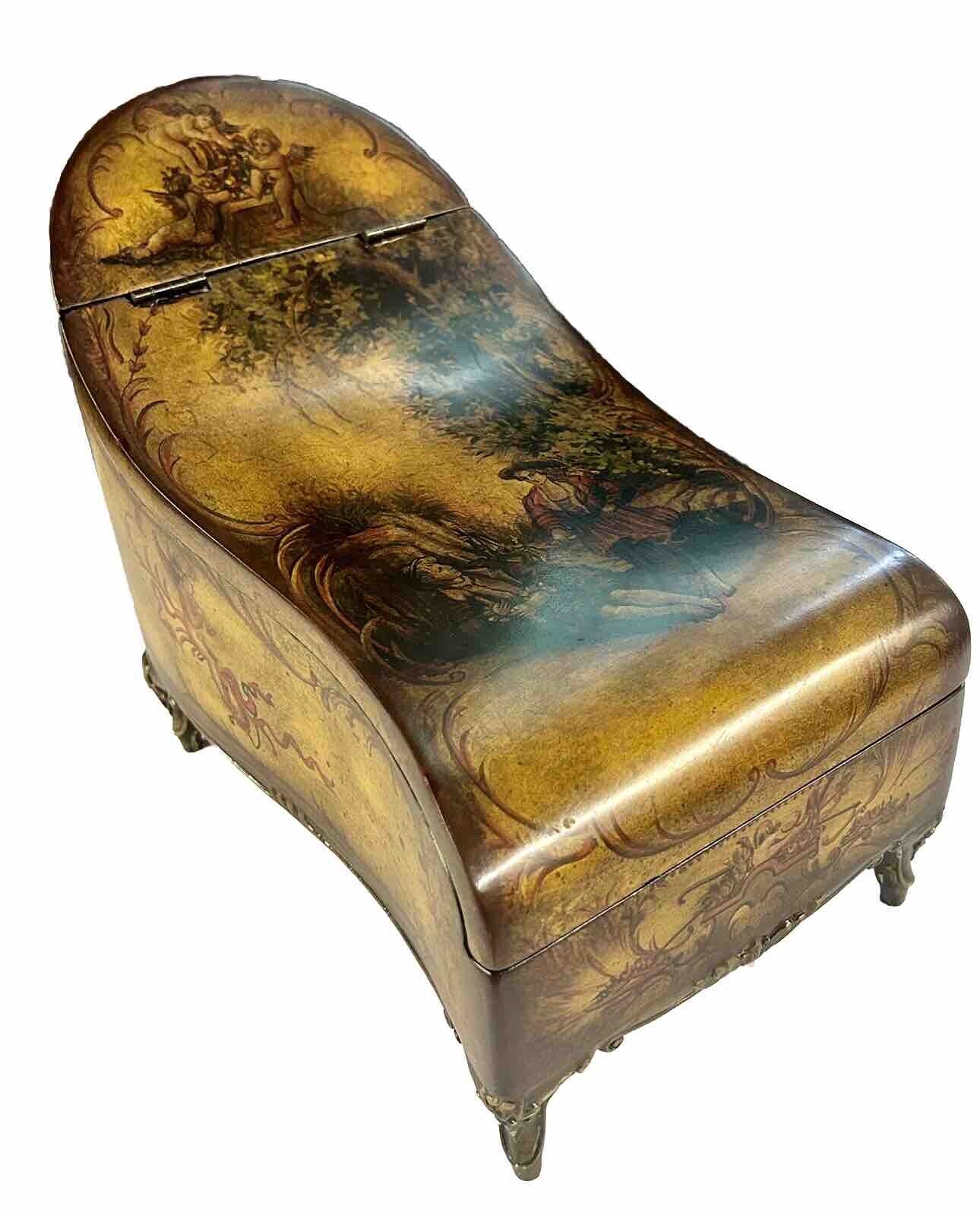Rare Vintage Chaise Lounge Style  Chinese Wood Jewelry Box Heavy