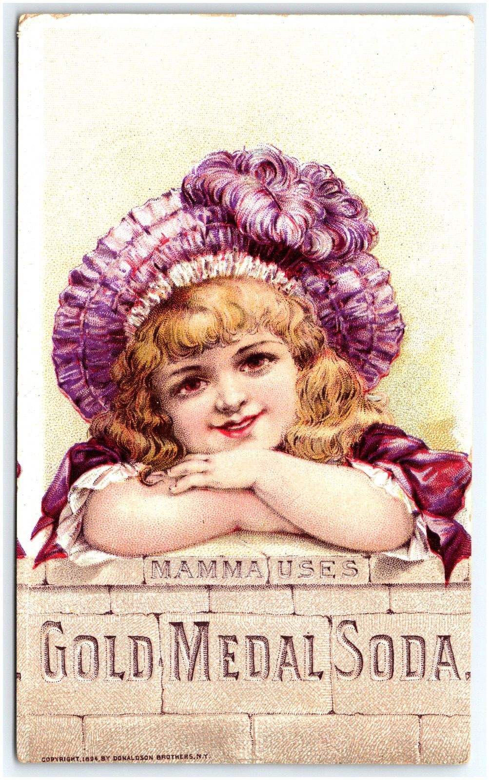Vintage 1894 Victorian Mama Uses Gold Medal Soda Advertising Sign Card