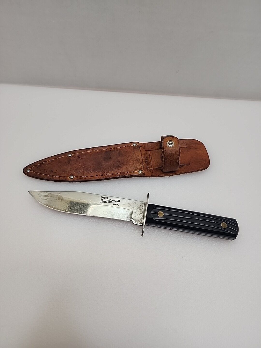 Vintage Utica USA Sportsman Knife With Leather Sheath