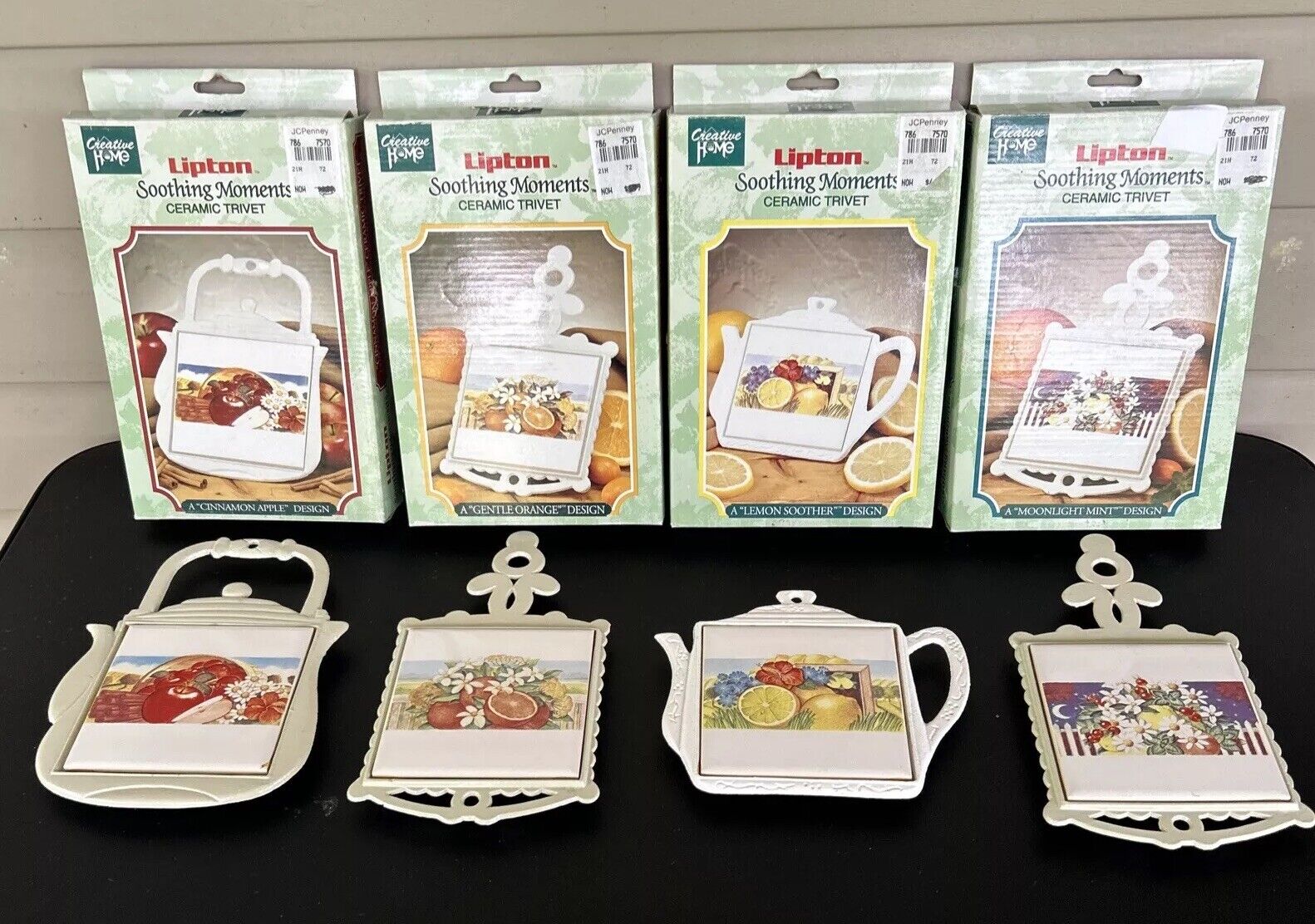 Vtg 1996 Lot 4 Lipton Tea Ceramic Trivets Soothing Moments Decor Creative Home