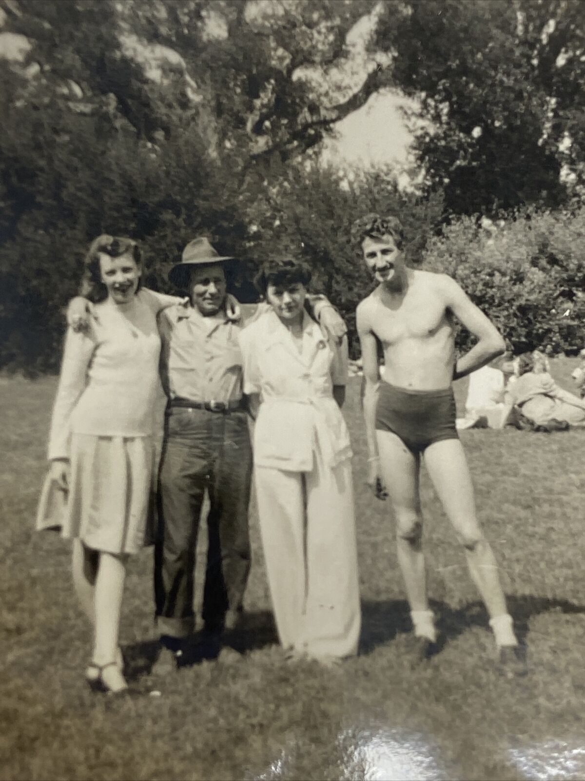 1930s Shirtless Snapshot Photo Bulge Vintage Gay Interest Trimmed Photograph