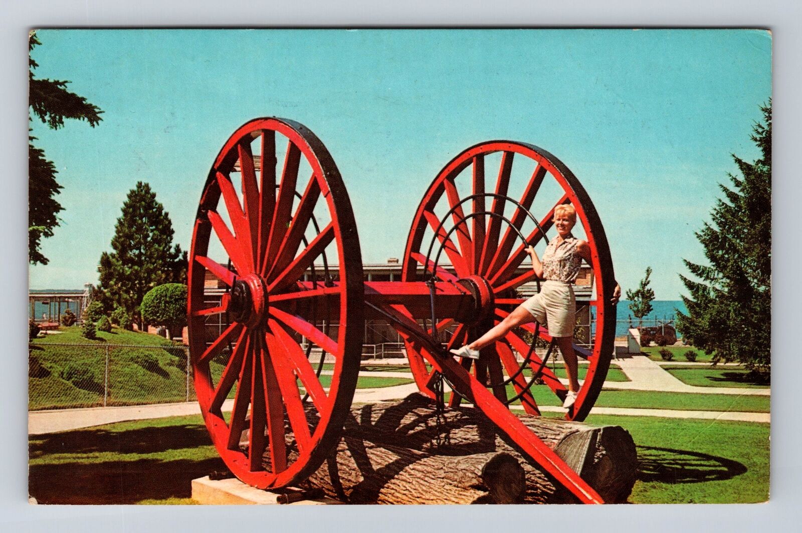 Traverse City MI-Michigan, Old Logging Wheels Clinch Park Vintage c1969 Postcard