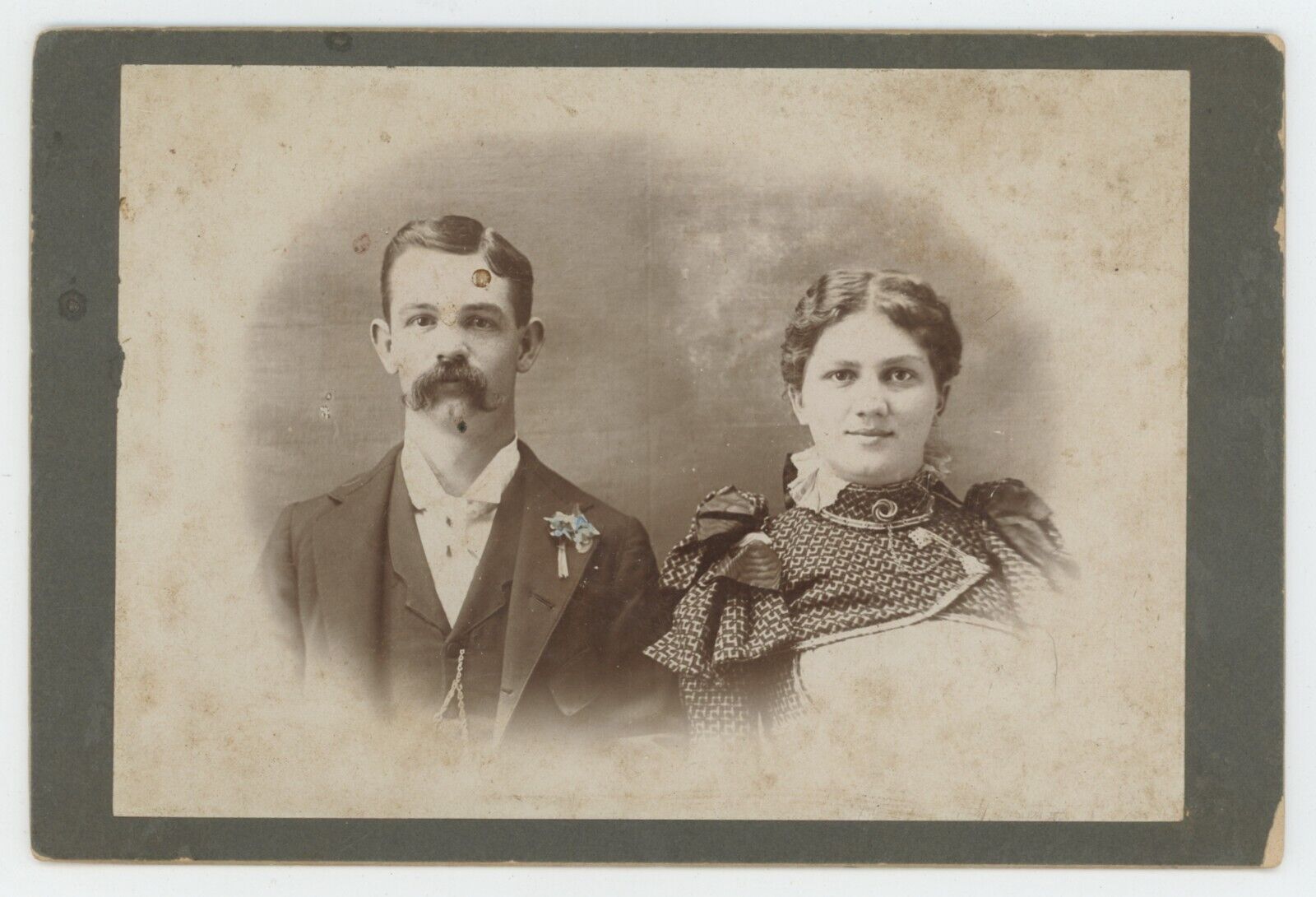 Antique CDV Circa 1870s Beautiful Couple Fancy Clothing Man With Mustache