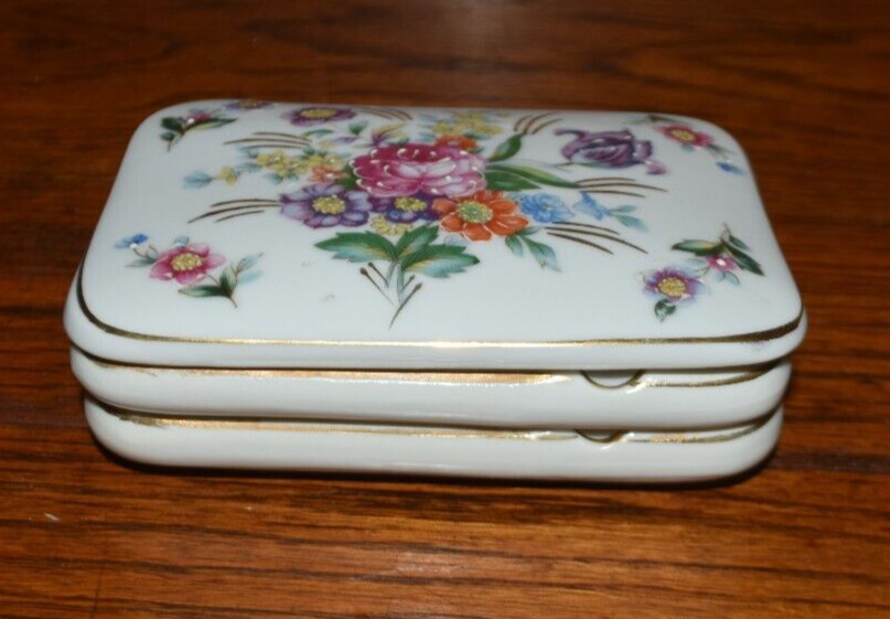 Vintage Set of 2 Stacking Ceramic Hand Painted Floral Ashtrays Trinket with Lid