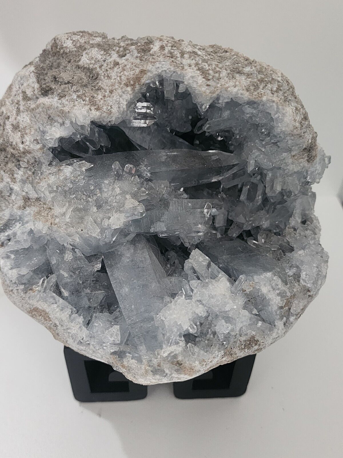 Celestite Geode Quartz Crystal Mineral Specimen. RARE LARGE TERMINATED CRYSTALS