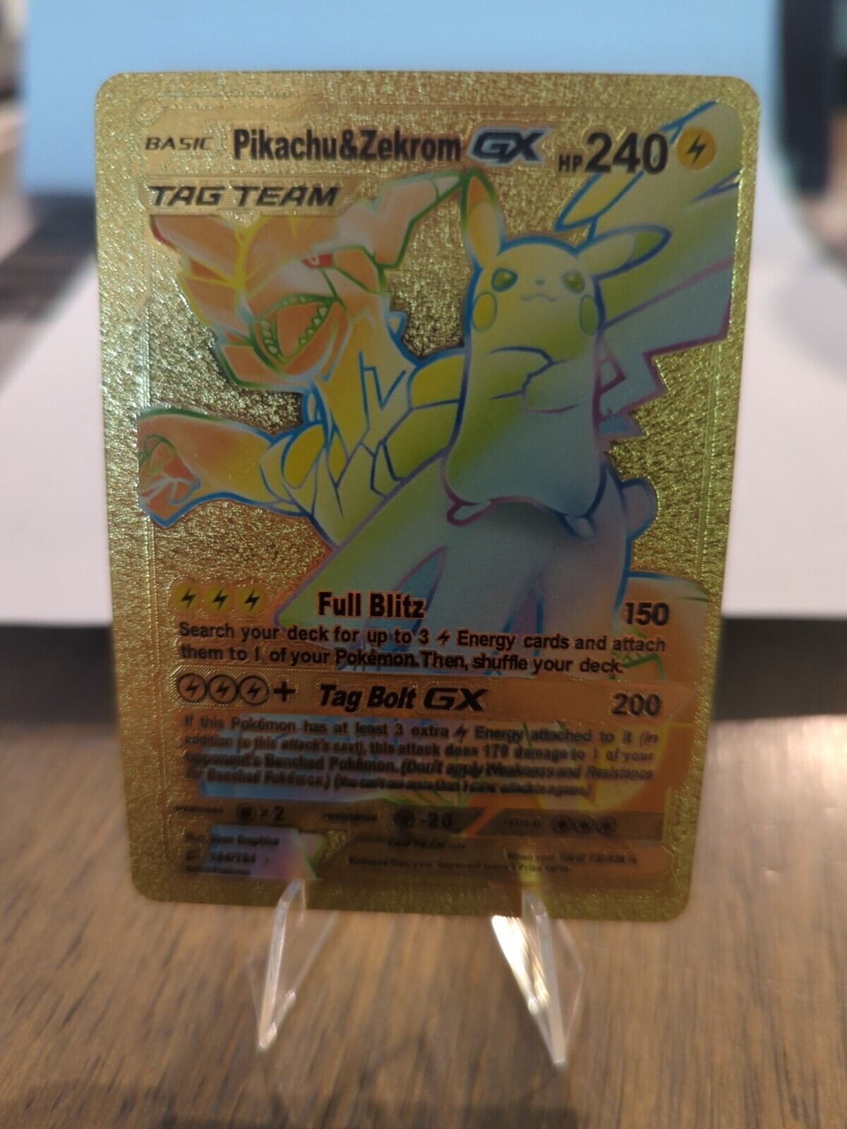 Pokemon Pikachu & Zekrom GX Tag Team Gold Foil Card 184/181 HP240