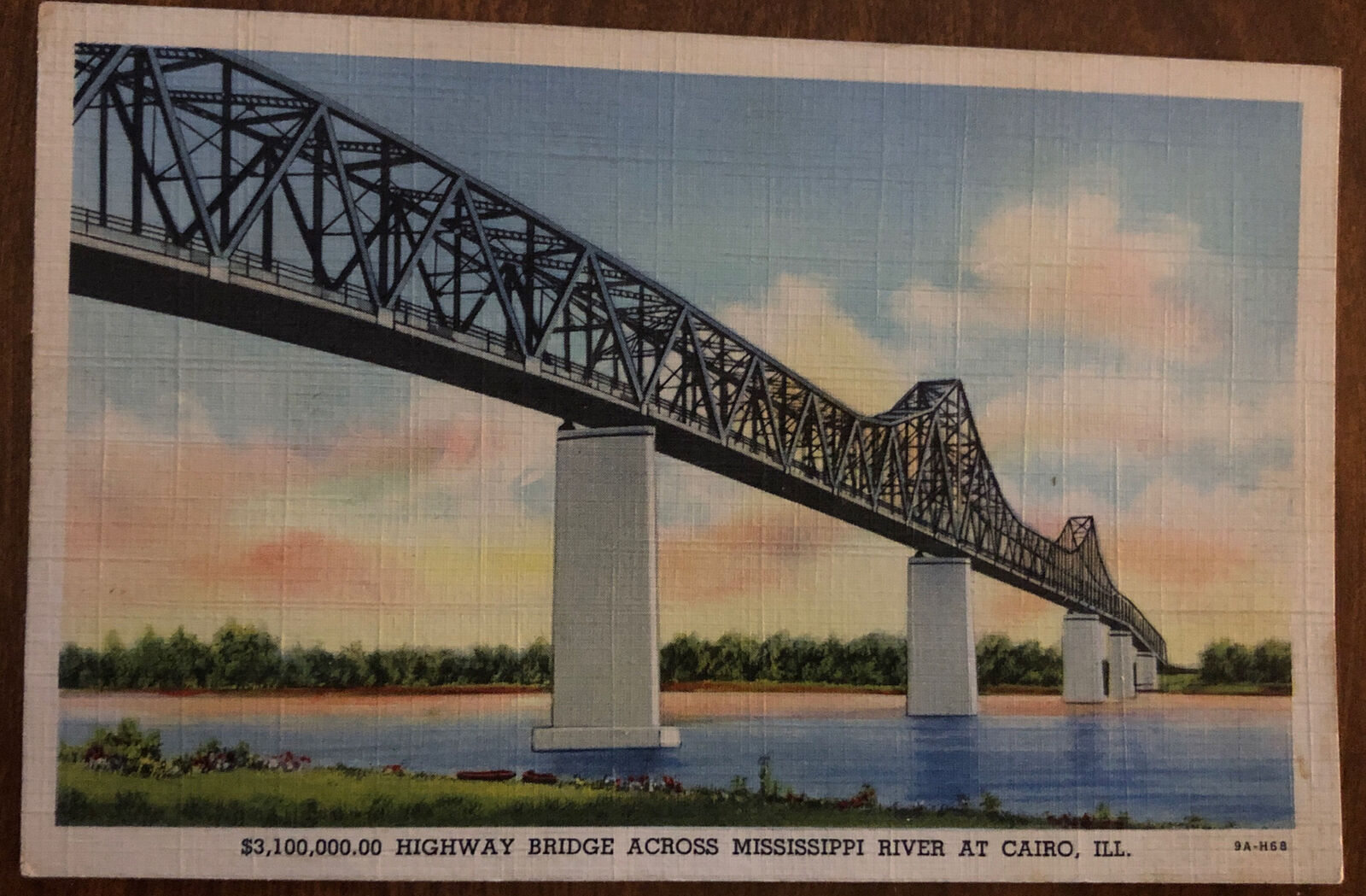 Postcard Cairo, Illinois, $3,100,000 Highway Bridge Across Mississippi River